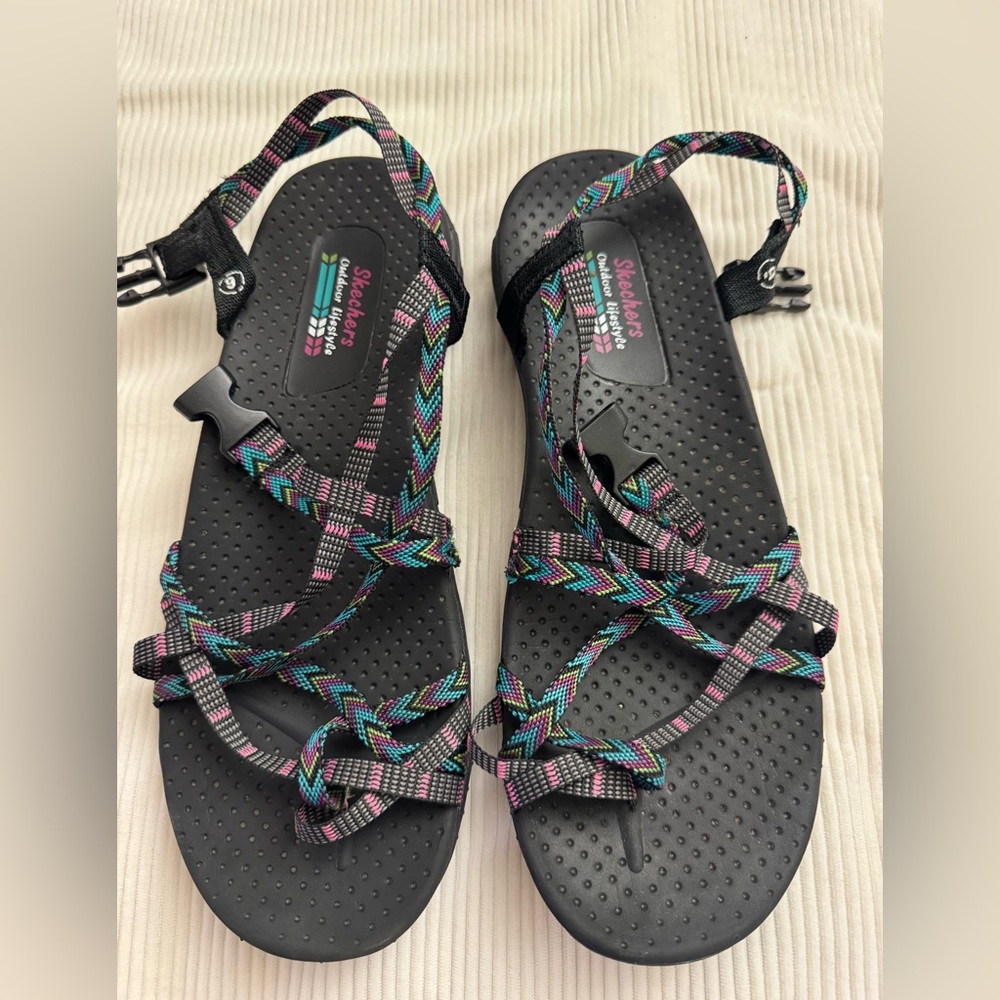 Skechers Women's Black Sandals with Multicolor Straps